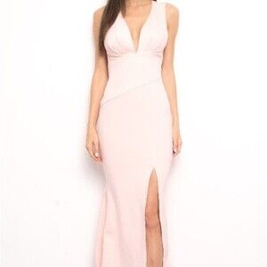 Fashion Nova Cream V-Neck Sleeveless Long Gown Cocktail Dress Women's Size 1XL‎